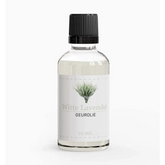 Doorzichtige glazen fles met witte lavendel geurolie en zwarte dop voor geurolie -witte lavendel